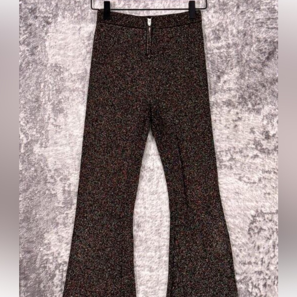 Sandro Pants 1 / US Small Womens Glitter Metallic Front Zip Flared Leg